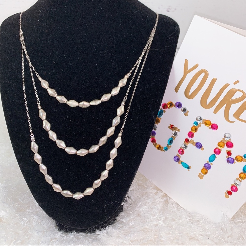 Long Three Tiers Necklace Silver in Small Beads